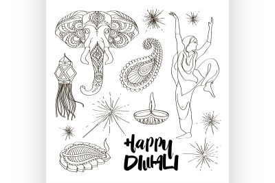 Diwali icons set