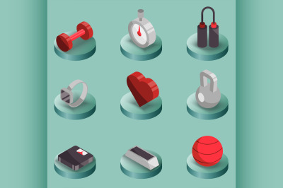 Fitness color isometric icons