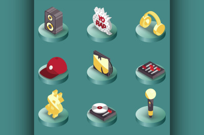 Rap color isometric icons