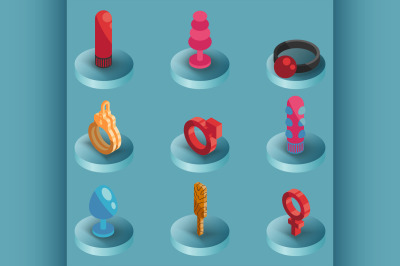 Sex shop color isometric icons