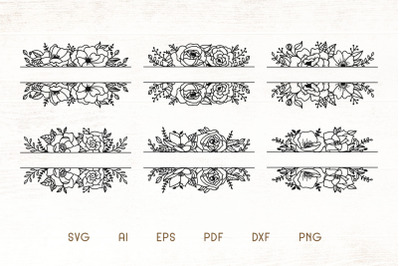 Floral Split Monogram Divider Frames SVG - Vector