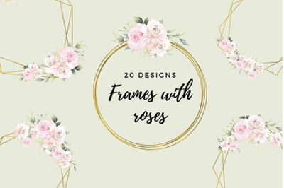 20 Geometric Frames, Frames with Pink Roses