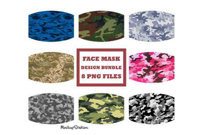 Camo Face Mask Designs Bundle, Camouflage Face Cover Sublimation PNG