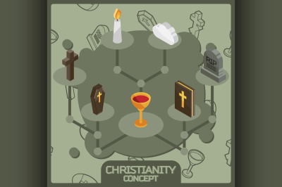 Christianity isometric concept icons