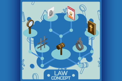 Law color isometric concept icons