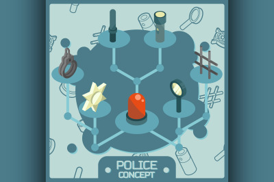 Police color isometric concept icons