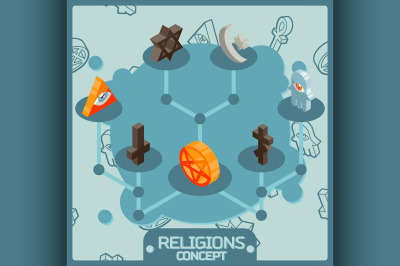 Religions color isometric concept icons