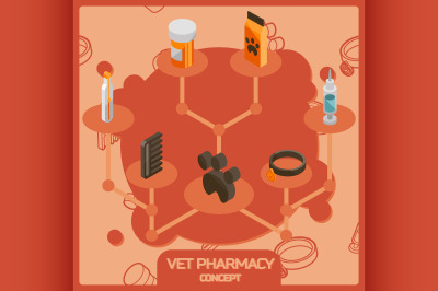 Vet pharmacy color isometric concept icons