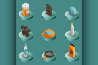 Vet pharmacy color isometric icons