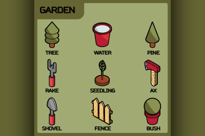 Garden color isometric icons