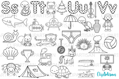 Alphabet Digital Stamps, ABC Clipart, A to Z, STUV Letters