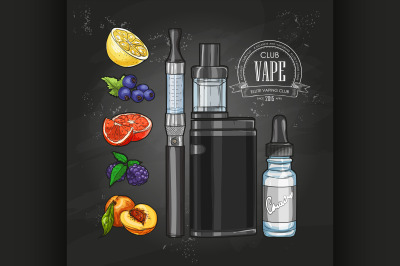 Vector color sketch set electronic cigarette