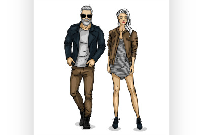 Vector woman and man models