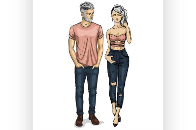 Vector woman and man models