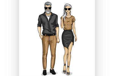 Vector woman and man models