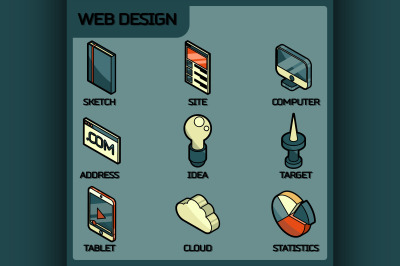 Web design color outline isometric icons