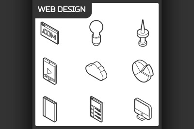 Web design outline isometric icons