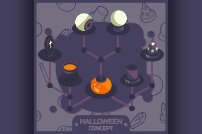 Halloween color isometric concept icons