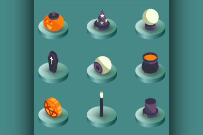 Halloween color isometric icons