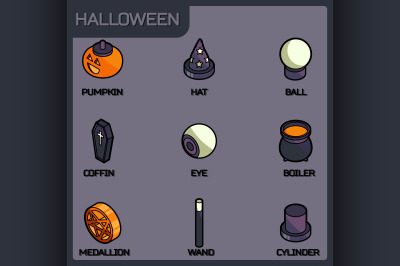 Halloween color isometric icons