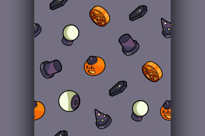 Happy Halloween outline isometric pattern