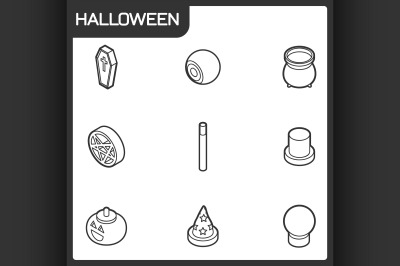 Halloween outline isometric icons