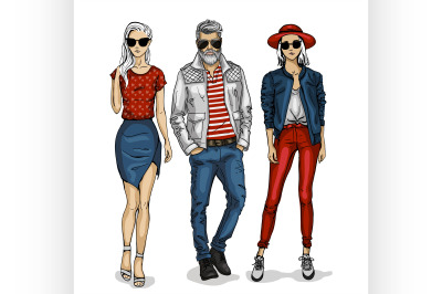 Vector man and two woman models