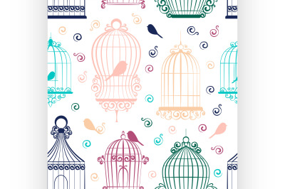 Vintage bird cages pattern