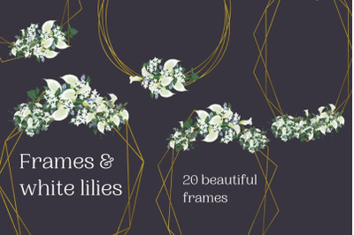 White Lilies &amp; Romantic Geometric Frames, Frames with White Flowers