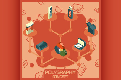 Polygraphy color isometric concept icons