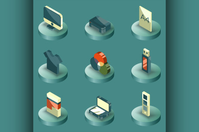 Polygraphy color isometric icons