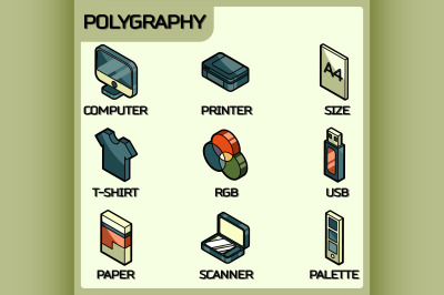 Polygraphy color outline isometric icons