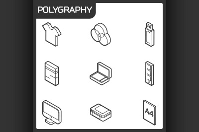 Polygraphy outline isometric icons