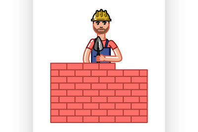 Builder build a brick wall