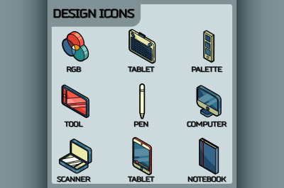 Design color outline isometric icons