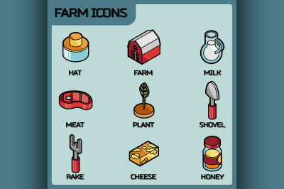 Farm color outline isometric icons