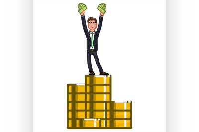 Business man standing on coins