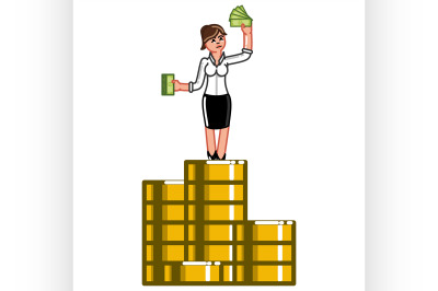 Business woman standing on coins