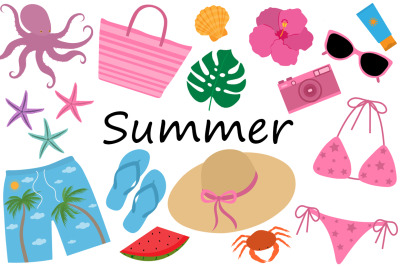 Set summer sea beach vector illustration