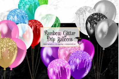 Rainbow Glitter Drip Balloons Clipart