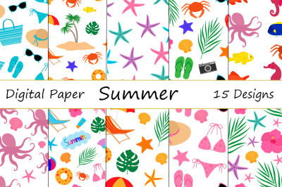 Set seamless patterns summer sea beach vector illustration