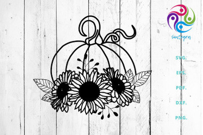 Fall Pumpkin With Sun Flower Svg Cut File