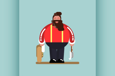 Big lumberjack standing with jacket and axe