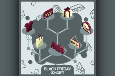 Black friday color concept isometric icons