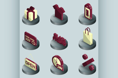 Black friday color isometric icons