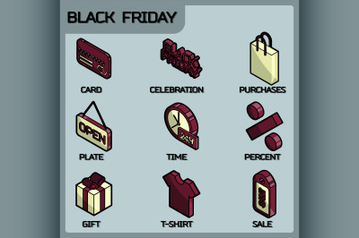 Black friday color outline isometric icons