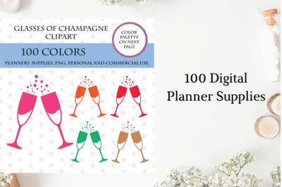 Glasses of Champagne Planner Stickers&2C; Celebration Clipart