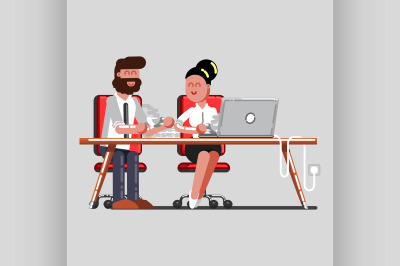 Man and girl having a break on work