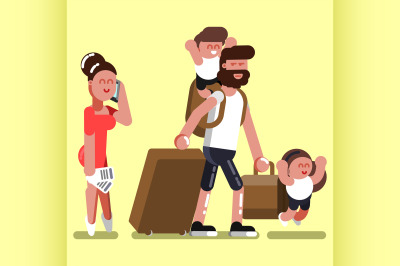 Family with two kids at airport