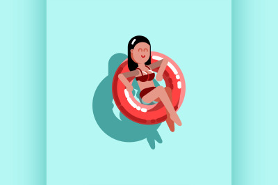 Girl chilling in pool with inflatable ring